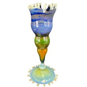 Studio Art Glass Tall Vase Vessel Slag Multicolored Glass Vase Hand Blown Thin